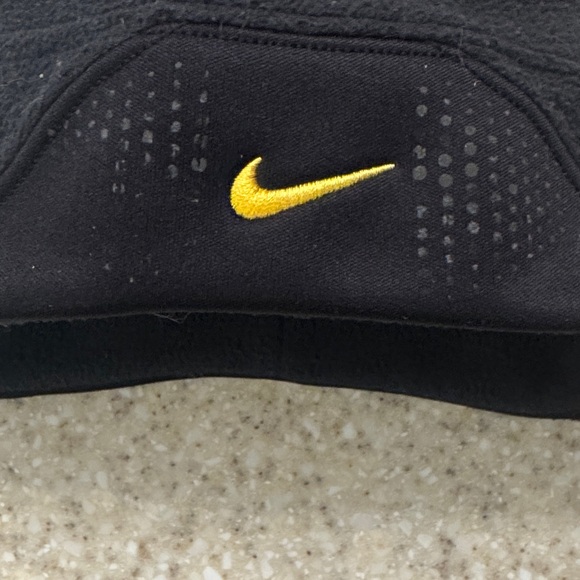 Nike Black Fleece Beanie with Yellow Swoosh slit in back for pony tails - Picture 2 of 3